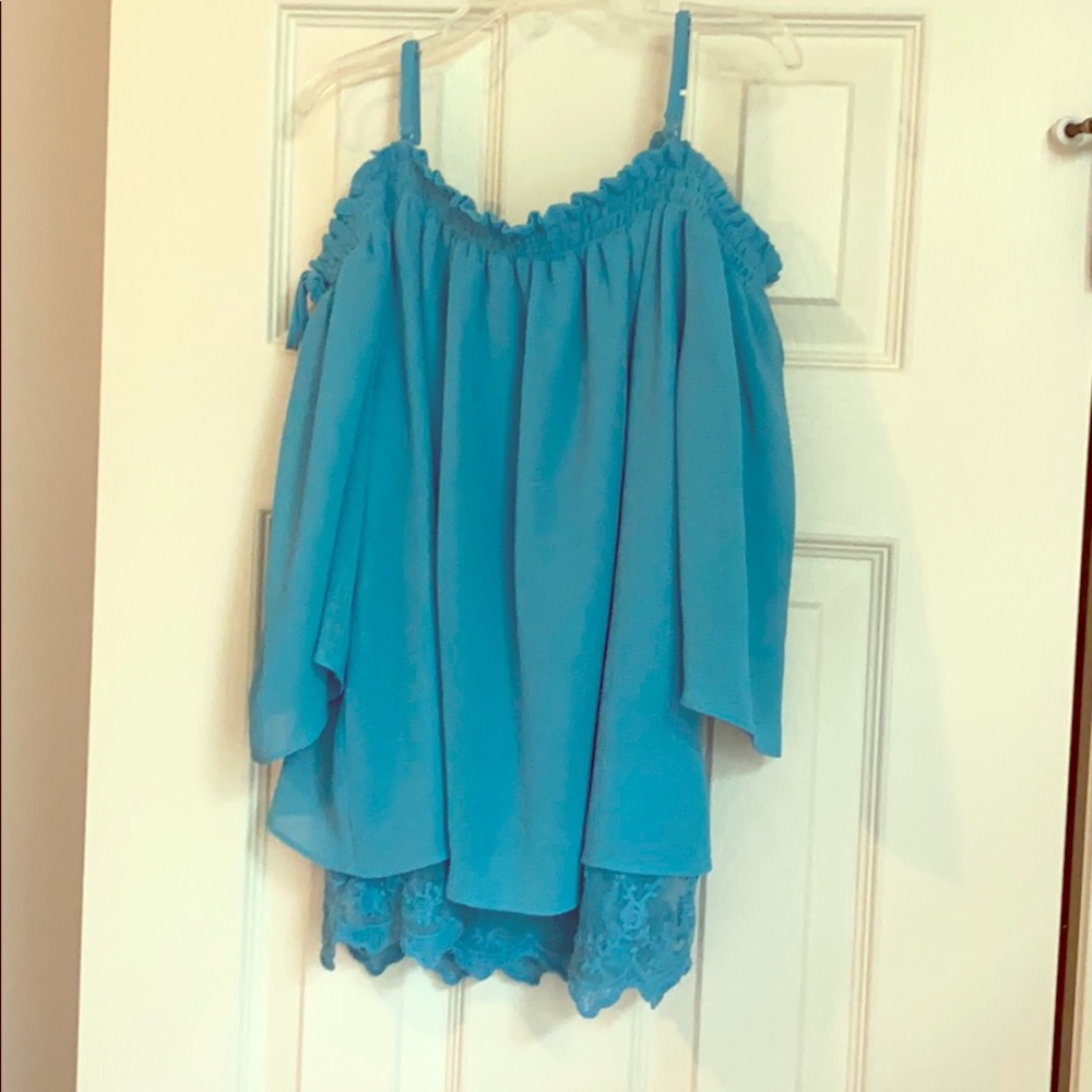 Turquoise Iz Byer Cold Shoulder Top